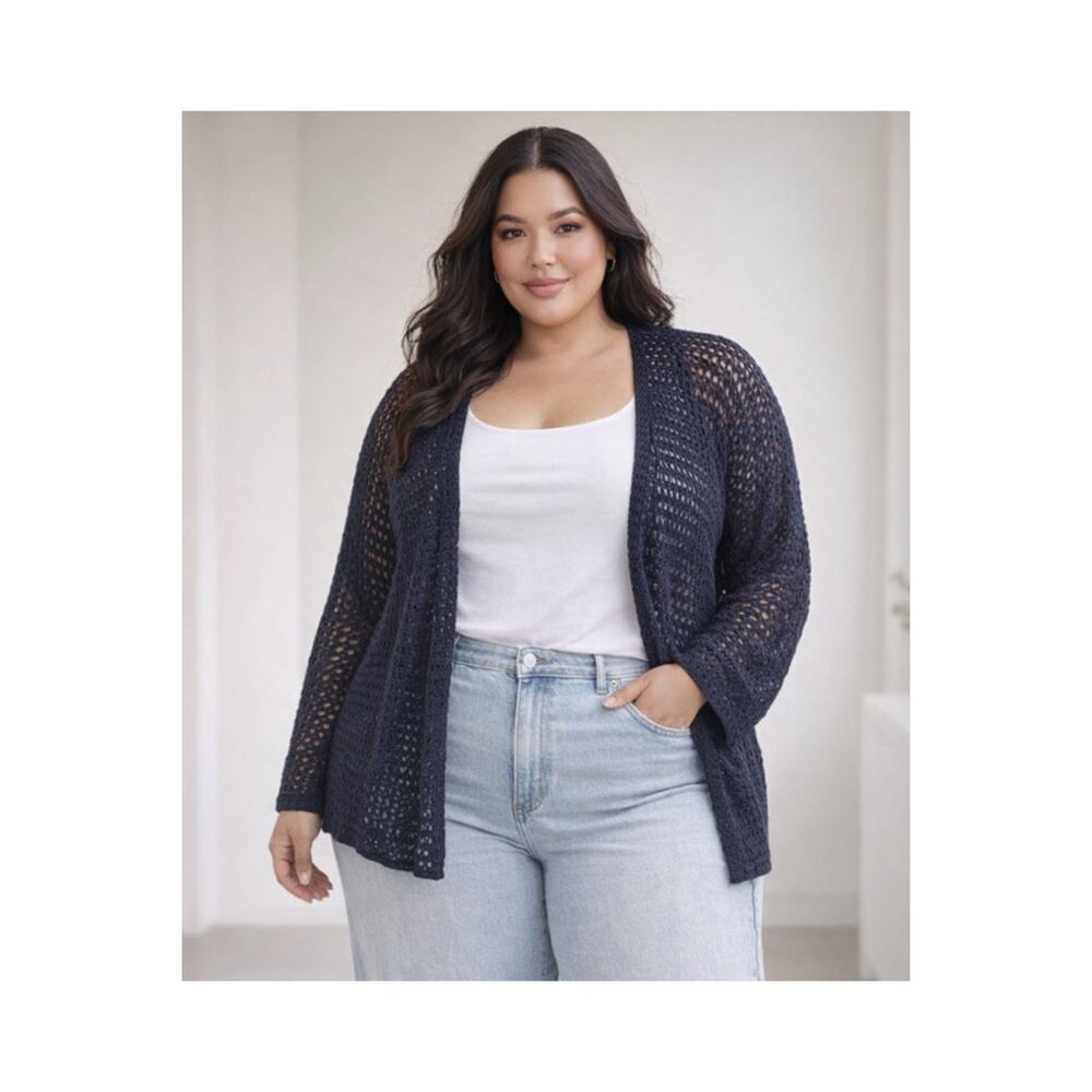 ModCloth Navy Blue Open Stitch Cotton Sweater 3X Open Front